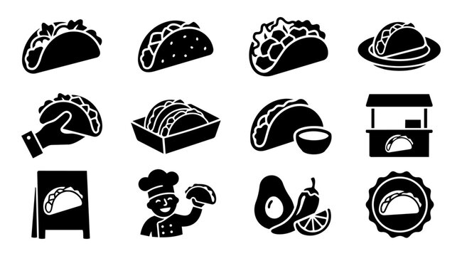 Taco Shop Silhouettes Set Mexican Street Food Restaurant Icons Black Vector