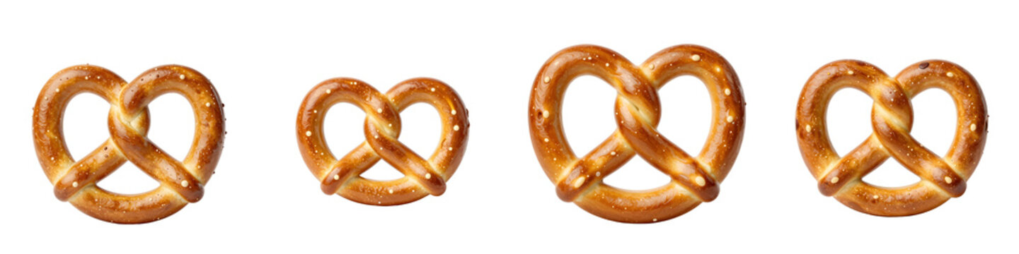 Golden pretzels arranged on a solid black backdrop, perfect for food photography