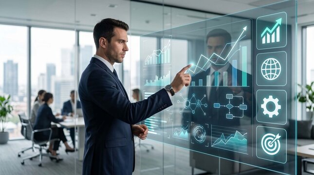 Corporate Strategist Reviewing Future Business Growth Data 