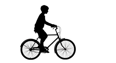 Naklejka premium A silhouette of a boy riding a bicycle against a white background