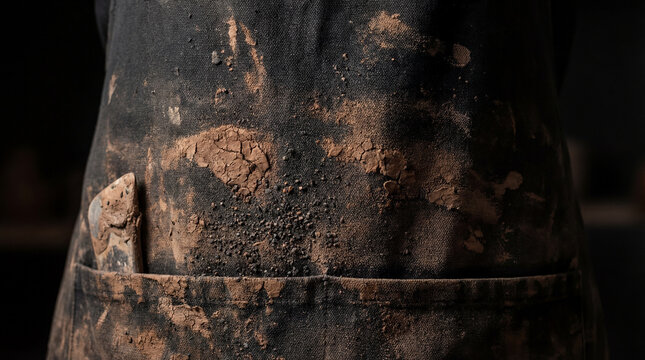 Detail of Dried Clay Smears on Charcoal Potters Apron