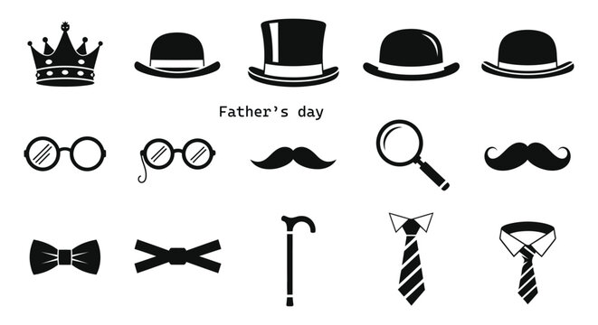 Father's day celebration stylish hats glasses mustaches and accessories for dad