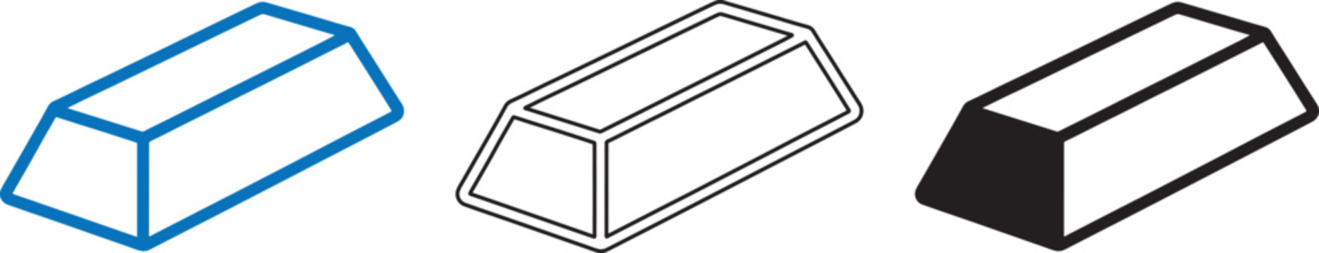 Three isometric rectangular prisms in varying color and shading styles