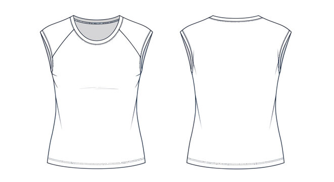 Blank T-shirt Fashion Flat Sketch, Front and Back View