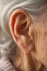 Fototapeta premium Close-up of an elderly person's ear showcasing fine details