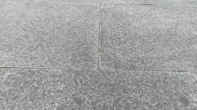 Close-up of a textured gray stone pavement surface with visible grout lines.