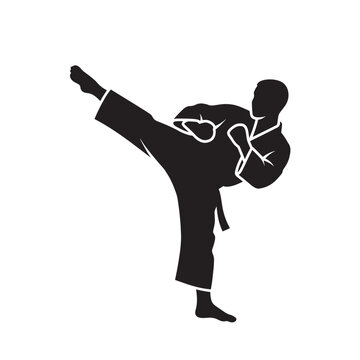 Martial arts high kick silhouette man karate taekwondo action fitness training concept isolated transparent background