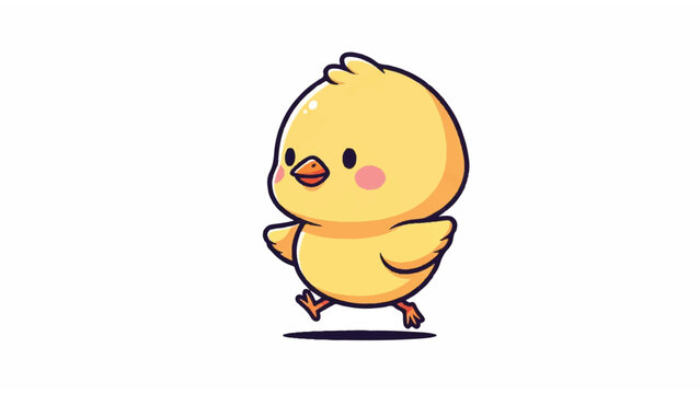 Cute Yellow Cartoon Baby Chick Walking.