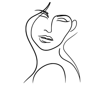 Abstract Face Profile Line Art, Minimalist continuous-line drawing of a stylized human face in partial profile, emphasizing flowing contours