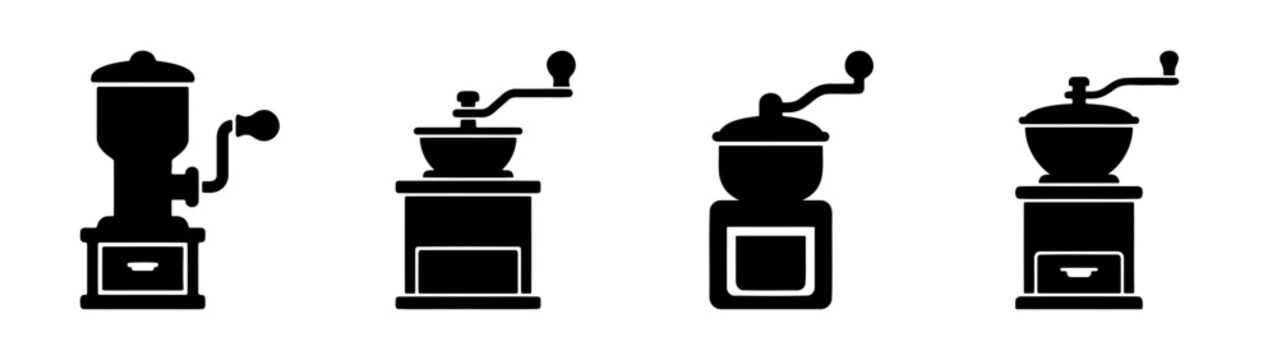 Vintage coffee grinder collection antique burr mill illustration manual kitchen tool set silhouette design