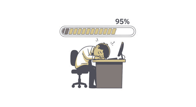 Weekend Loading Concept with Tired Office Worker Sleeping at Desk