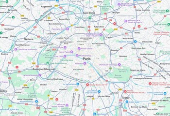 Obraz premium Detailed vector map of Paris city with streets and metro lines