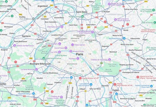 Detailed vector map of Paris city with streets and metro lines
