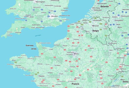 Detailed Geographic Map of Northern France and Surrounding Regions