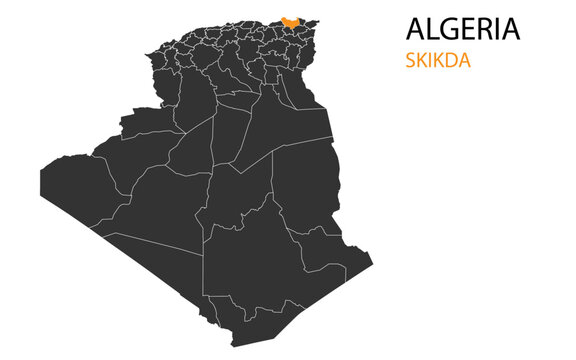 Algeria png map with provinces, Algeria province map, Algeria Skikda