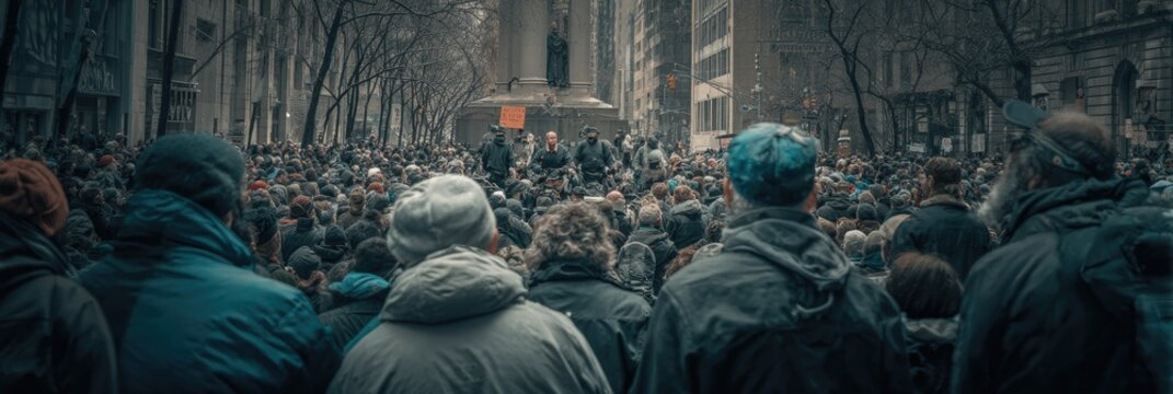 Crowd of activists and protestors gathers in the streets