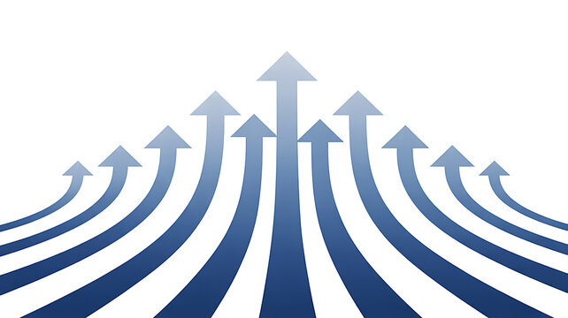A dynamic minimalist vector illustration showcasing multiple upward-pointing arrows symbolizing business growth, success, and continuous progress towards achievement