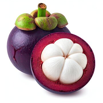 Exotic Mangosteen Fruit - A Close-Up of Whole and Cut Sections.