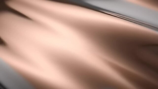 Abstract flowing metallic fabric texture background with copper and silver tones.