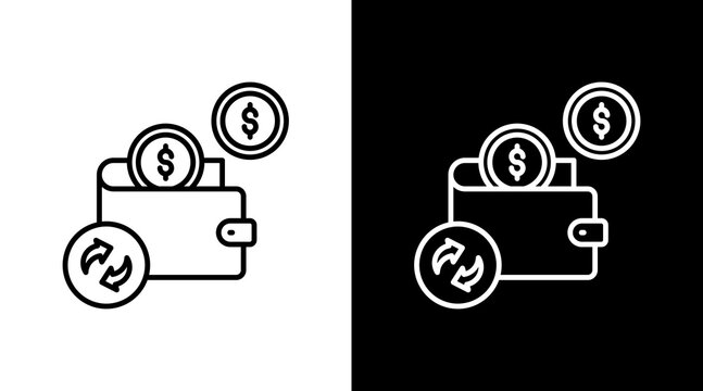 Wallet Cashback Outline White Icon Set Design