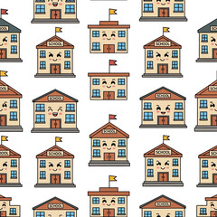Obraz premium Cute Cartoon School Buildings Pattern.
