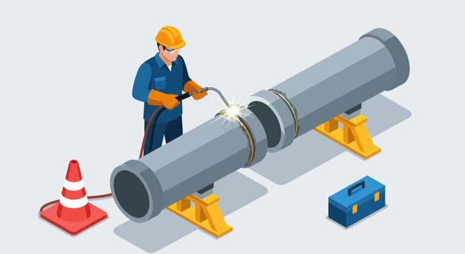 Isometric Welder Working on Pipeline Repair and Maintenance.