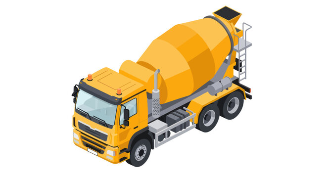 Isometric Yellow Concrete Mixer Truck for Construction Projects.