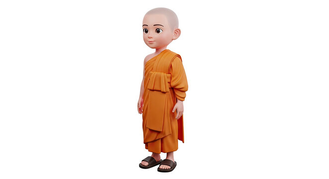3D Render of a Young Buddhist Monk in Orange Robes
