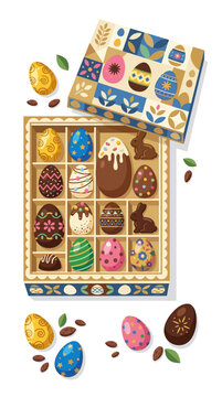 Easter candies and chocolates in a colorful box