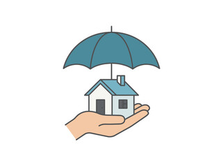 Naklejka premium Home Insurance Concept with House Protected by Umbrella in Hand Representing Security and Property Protection