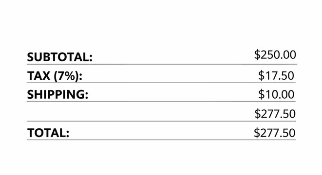 Invoice Details with Subtotal and Total.