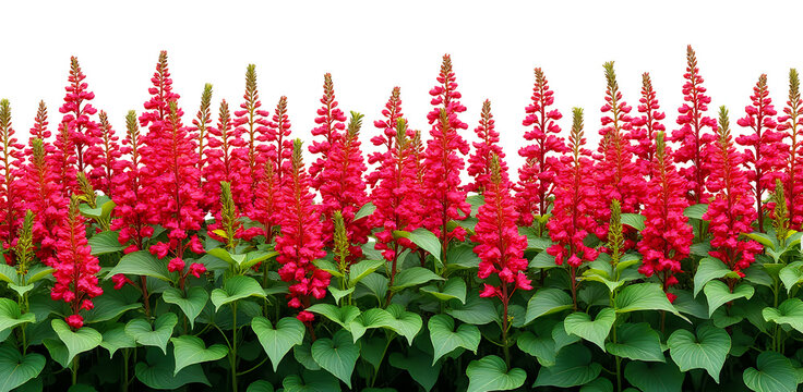 Vibrant red salvia flowers in full bloom against green foliage background