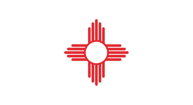 New Mexico Flag, Zia Symbol, Red Sun, White Background, Official State Symbol