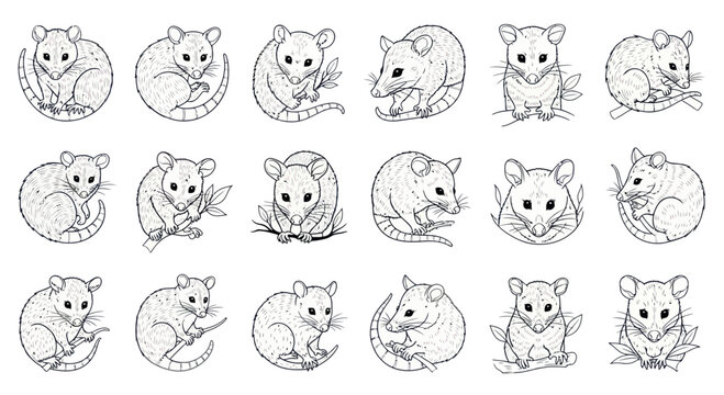 Cute Possum Illustrations Set: Kawaii Australian Marsupial Animal Drawings