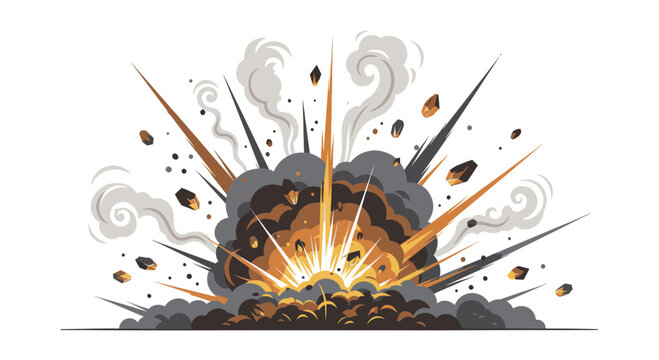 Explosion, blast, impact, force, fire, smoke, debris, energy, destruction, abstract