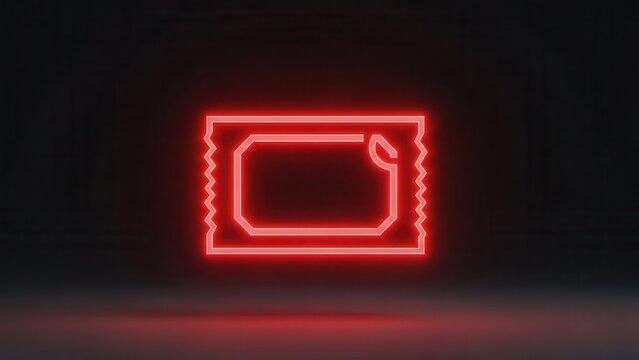 Vibrant red neon icon representing a sealed prophylactic wrapper in a minimalist setting