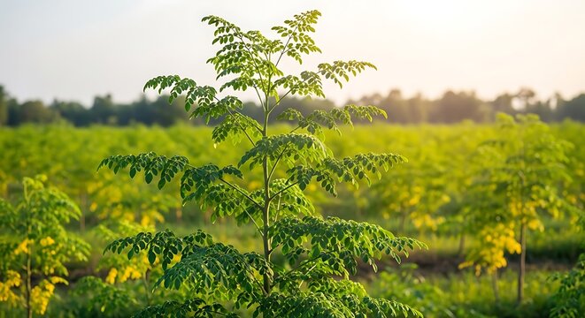 Moringa Tree in Field - A Green Oasis of Life.