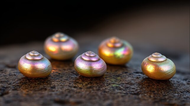 Iridescent mother of pearl shells arranged on a textured surface