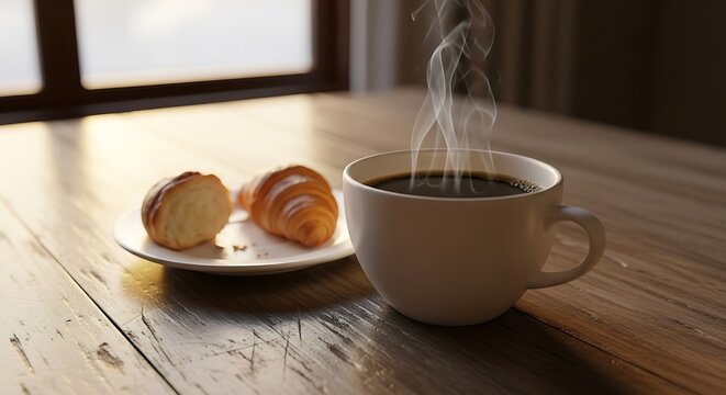 Morning Coffee and Croissants - A Warm Start to the Day.