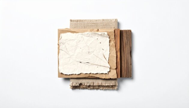 布と木と和紙を重ねたナチュラルなコラージュ素材 