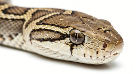 Fototapeta premium A snake coiled and looking forward with its head up on a surface