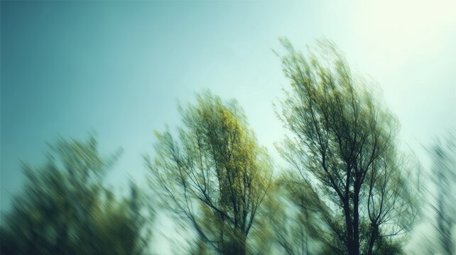 風に揺れる木々の柔らかな動き。自然の風景や環境イメージに最適な素材。
