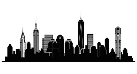 Obraz premium New York City Skyline Silhouette - Iconic Buildings Black and White
