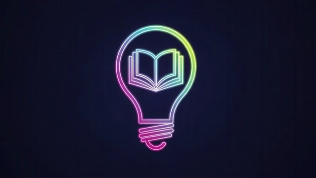 Vibrant neon lightbulb symbolizing knowledge and innovative ideas for educational concepts