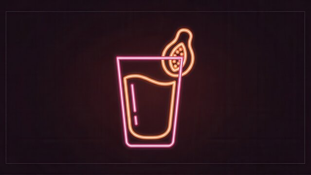 Vibrant glowing neon drink with exotic fruit slice on dark background for modern bar design and