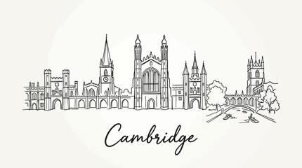 Obraz premium Illustrative skyline of Cambridge featuring historic architecture and scenic views showcasing the city's unique charm