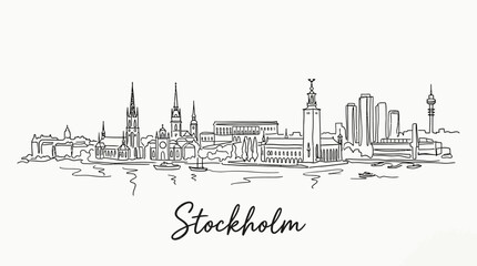 Fototapeta premium Elegant minimalist line art of Stockholm skyline featuring historic and modern architecture