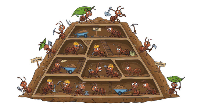 Ant Colony Construction Site: Ants Working Together in Underground Hill