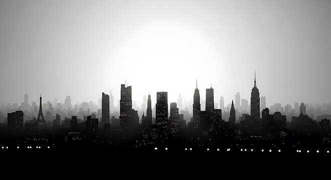 Monochrome Cityscape - A Silhouette of Urban Majesty.