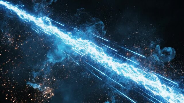 Abstract Blue Lightning Strike Energy Effect on Dark Background, Dynamic Electrical Discharge.
